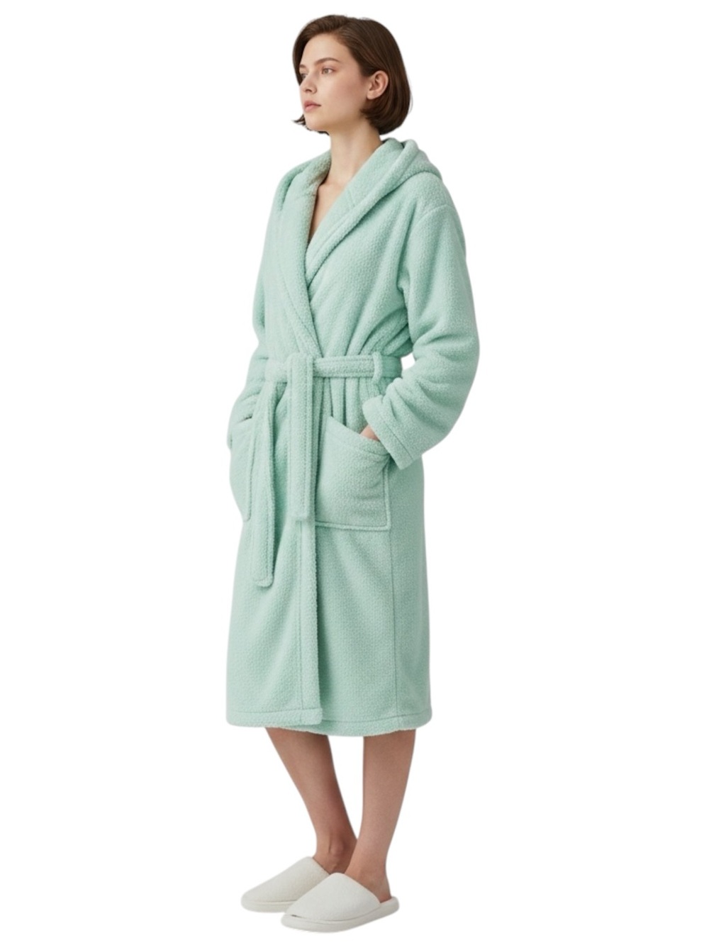 POTTERYBARN TEEN Mint Green Fleece Robe Size XS -- SUPER DUPER CUTE & COMFY! - Picture 2 of 12